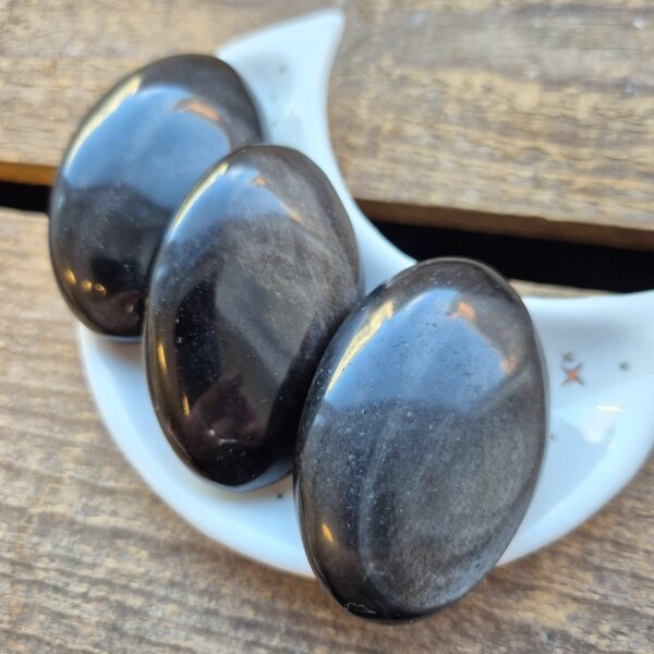 Håndstein (palmstone) obsidian sølvskinn