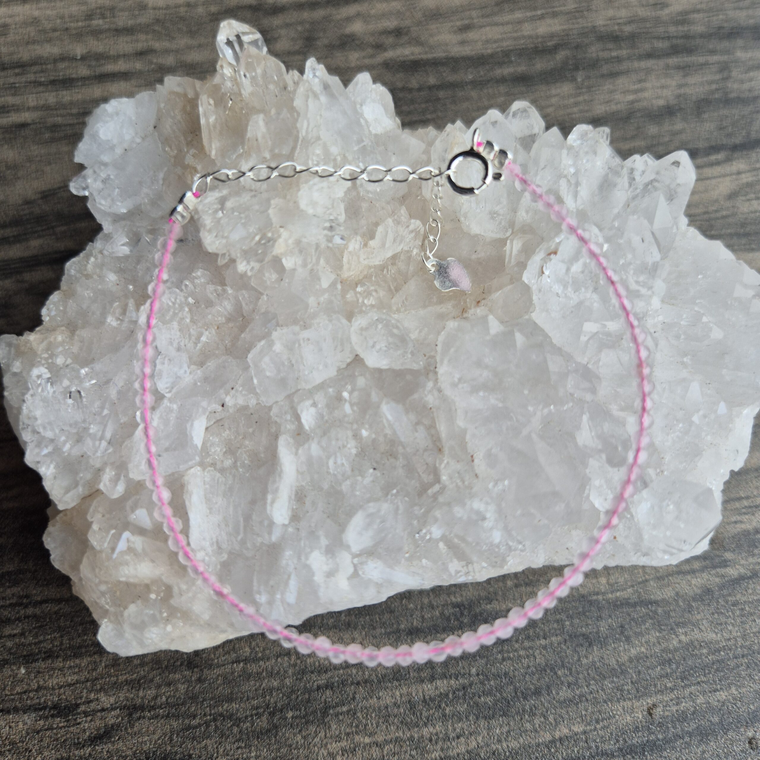 Armbånd rosenkvarts 925 sølv