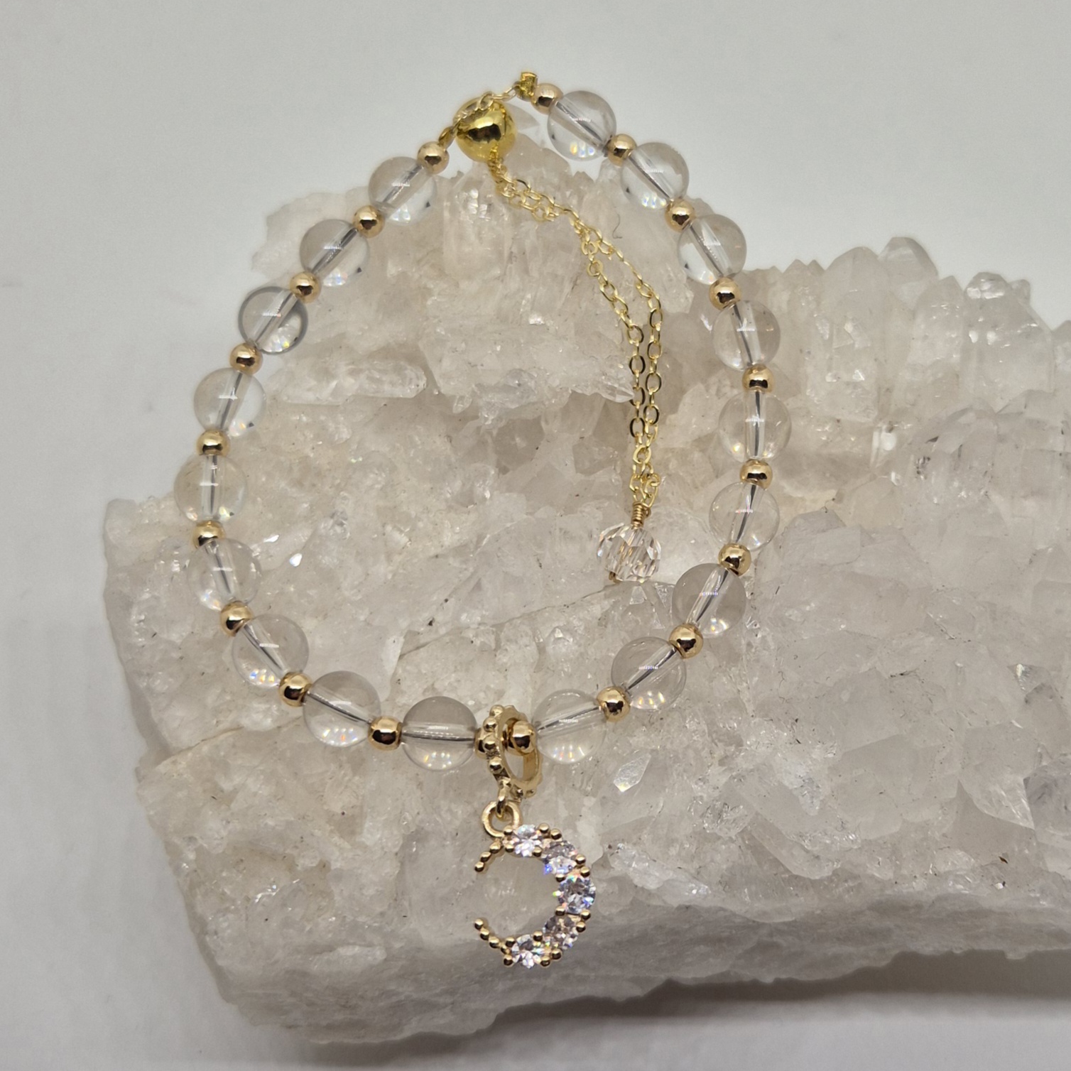 Armbånd bergkrystall måne gull