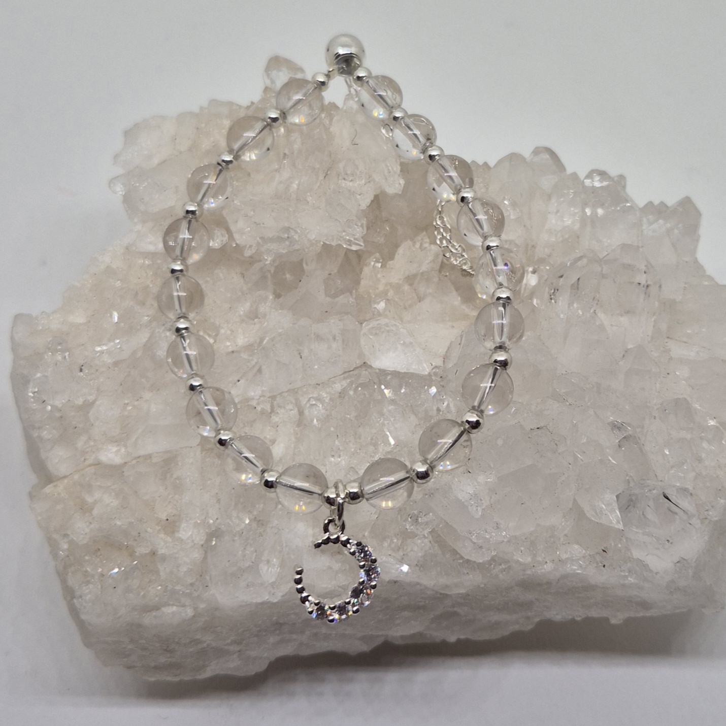 Armbånd bergkrystall måne sølv