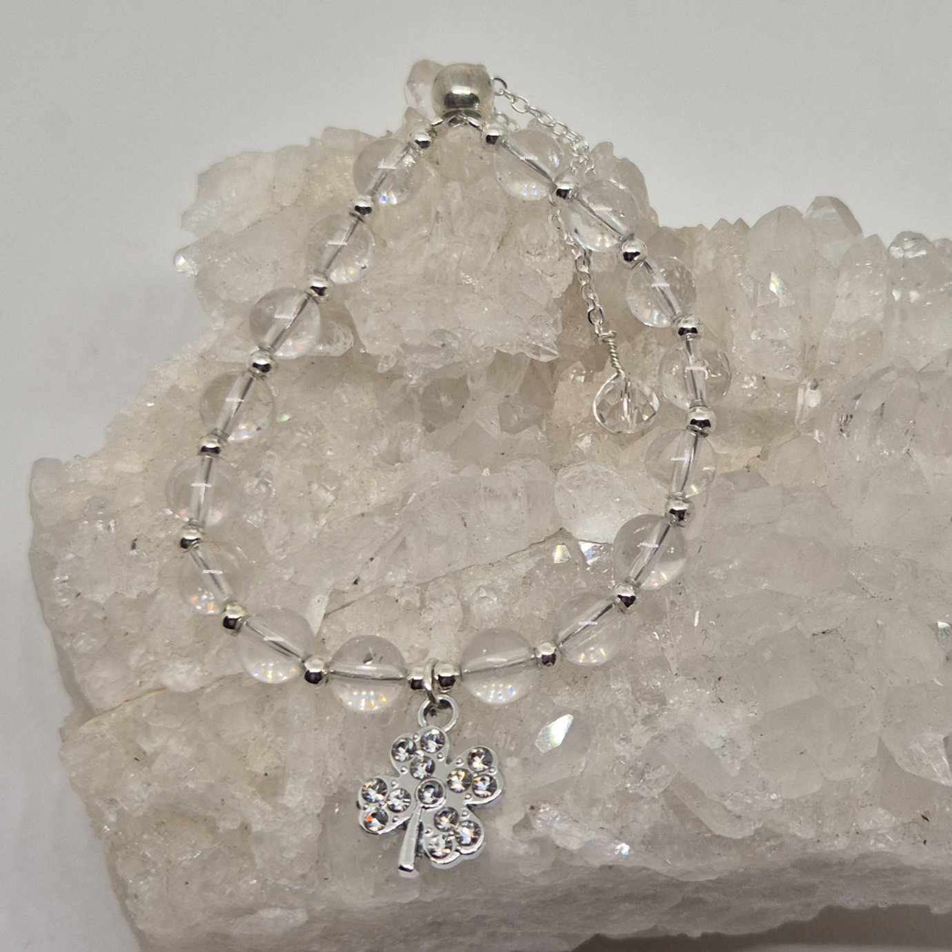 Armbånd bergkrystall kløver sølv