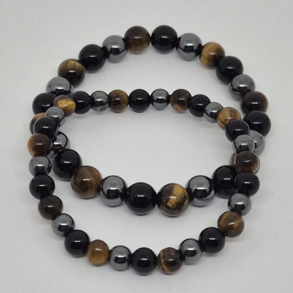 Armbånd tigerøye/hematitt/obsidian nr 64 tilbud