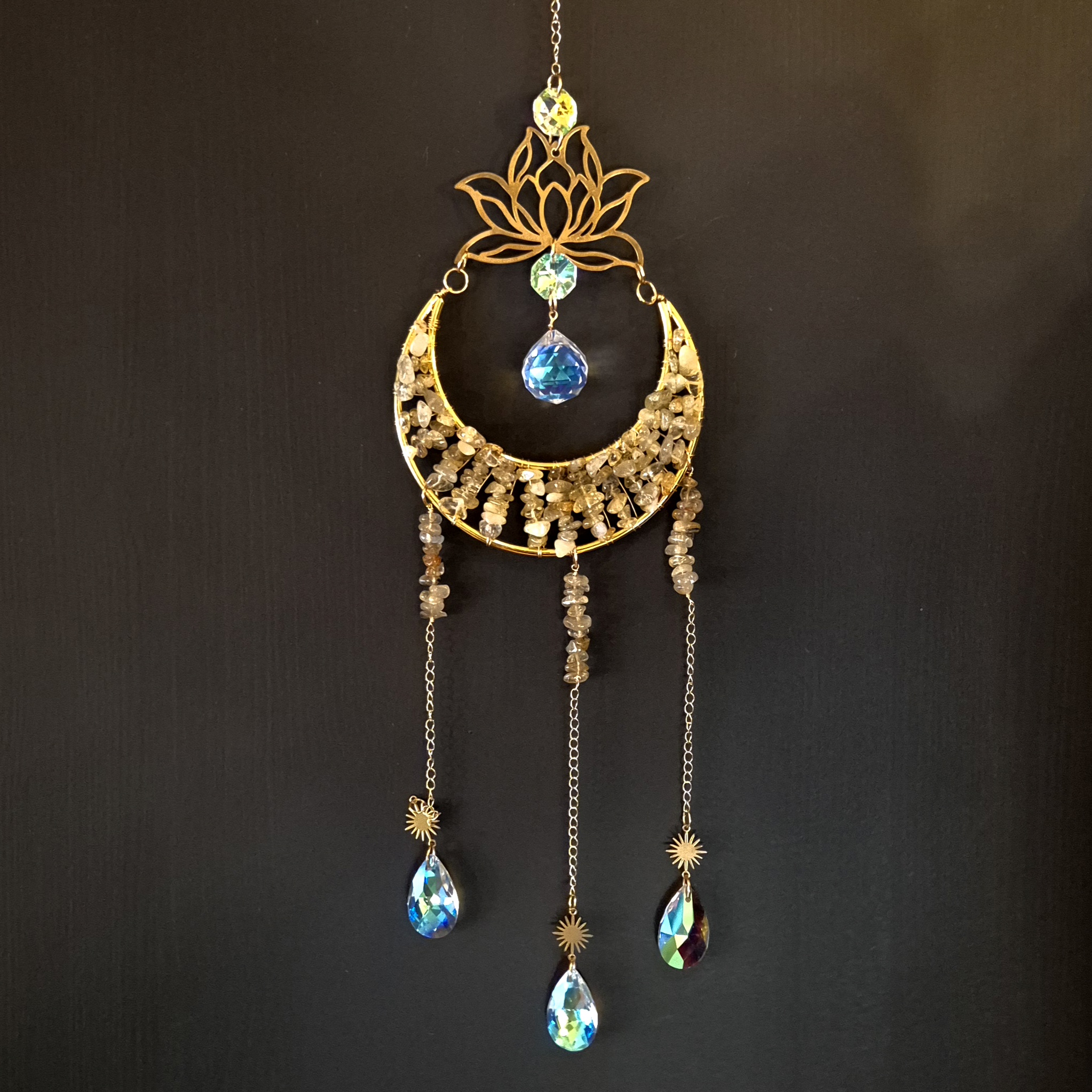 Solfanger (suncatcher) stor måne med lotus gull citrin nr 6