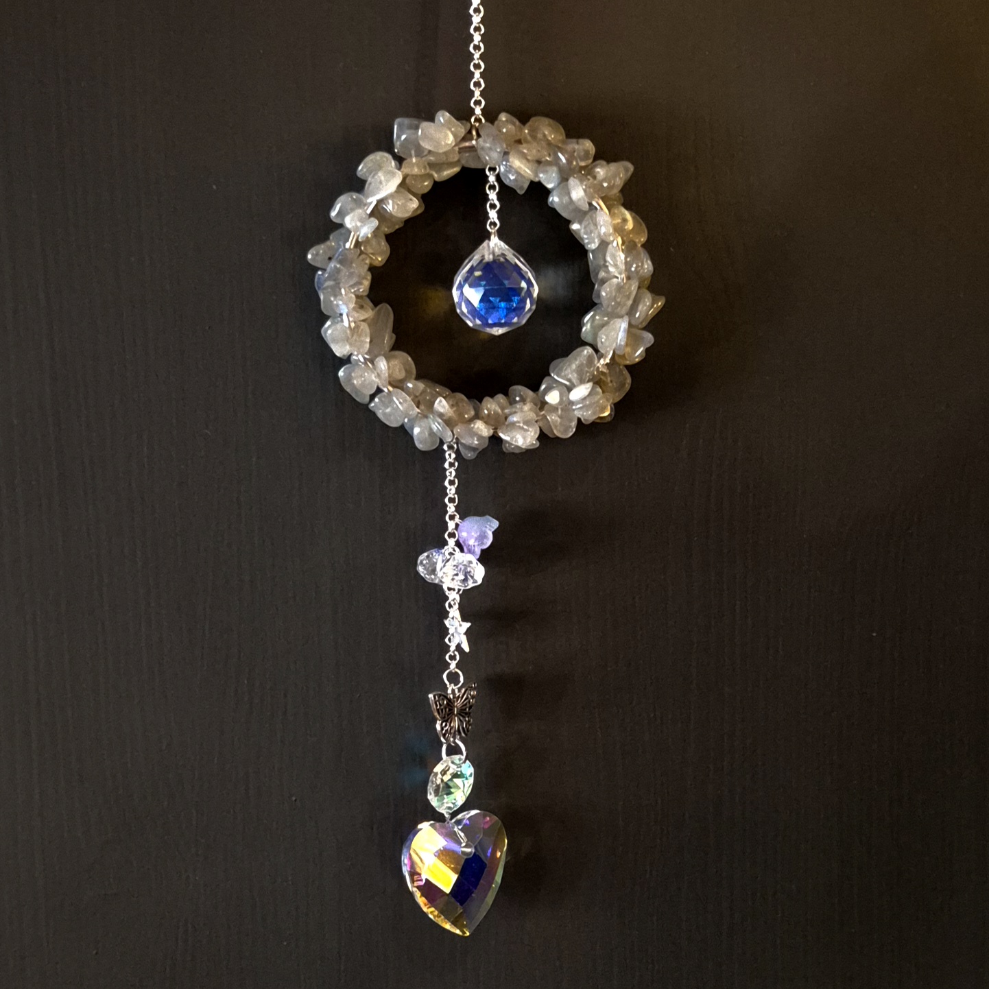 Solfanger (suncatcher) sirkel/hjerte labradoritt