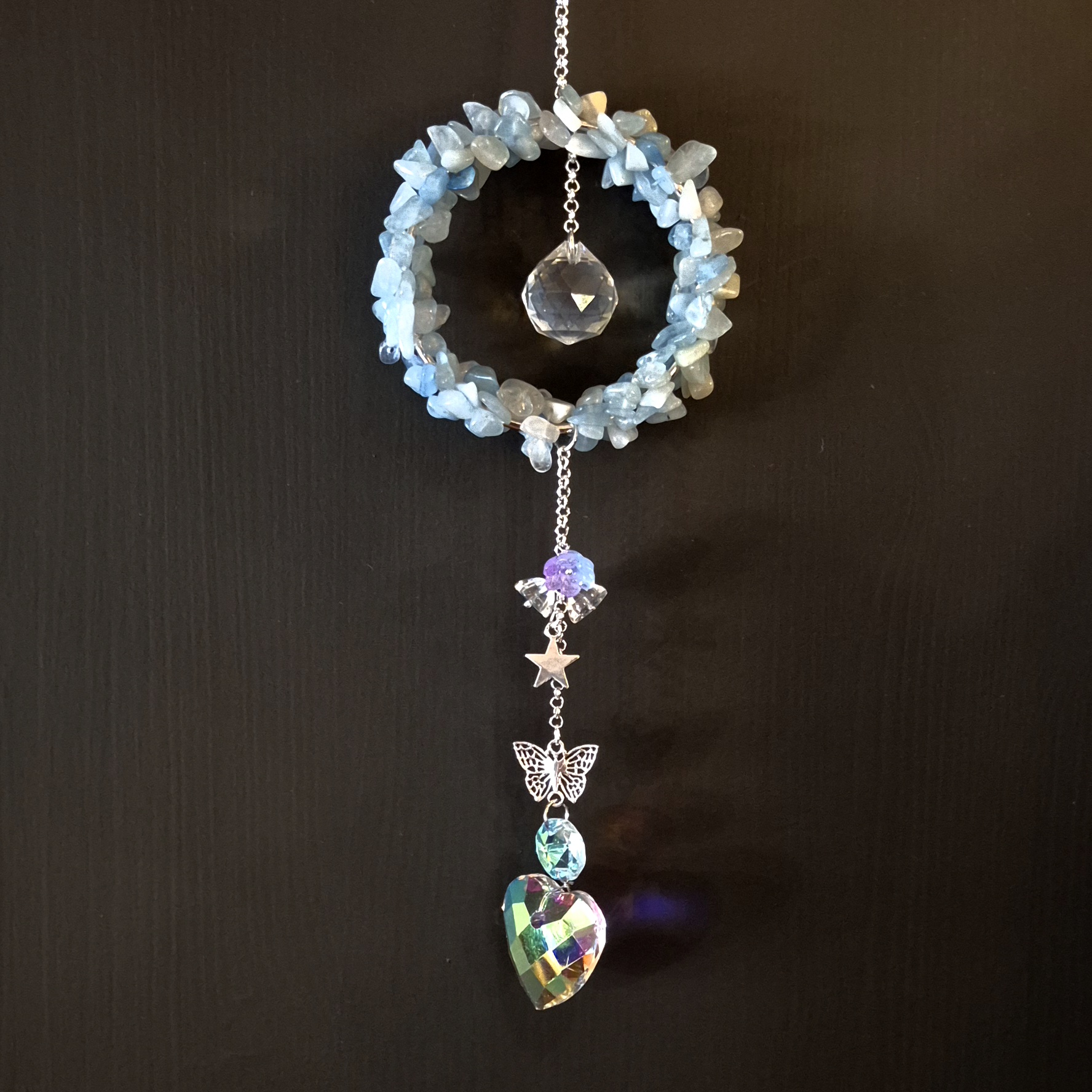 Solfanger (suncatcher) sirkel/hjerte akvamarin