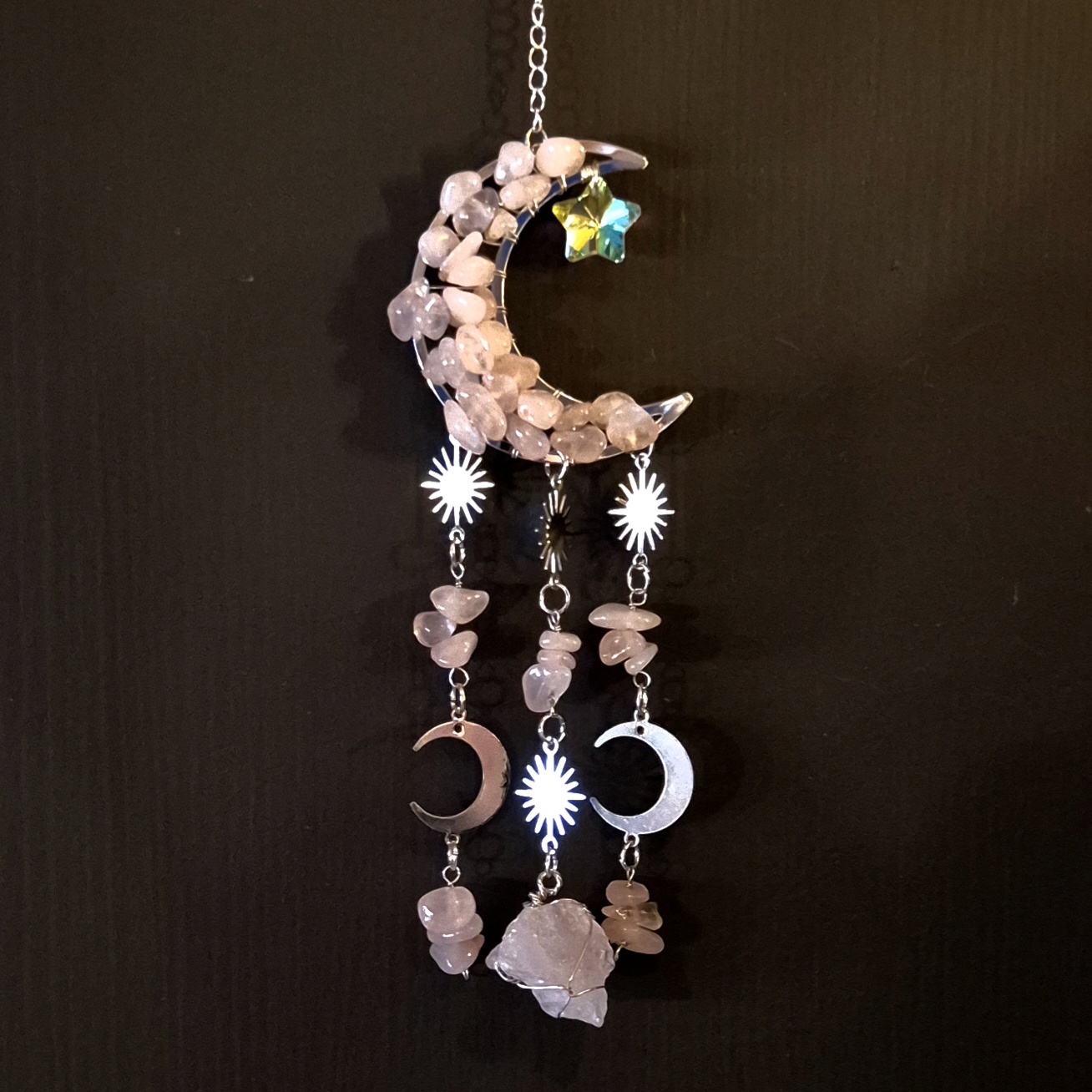 Solfanger (suncatcher) måne/råbit rosenkvarts