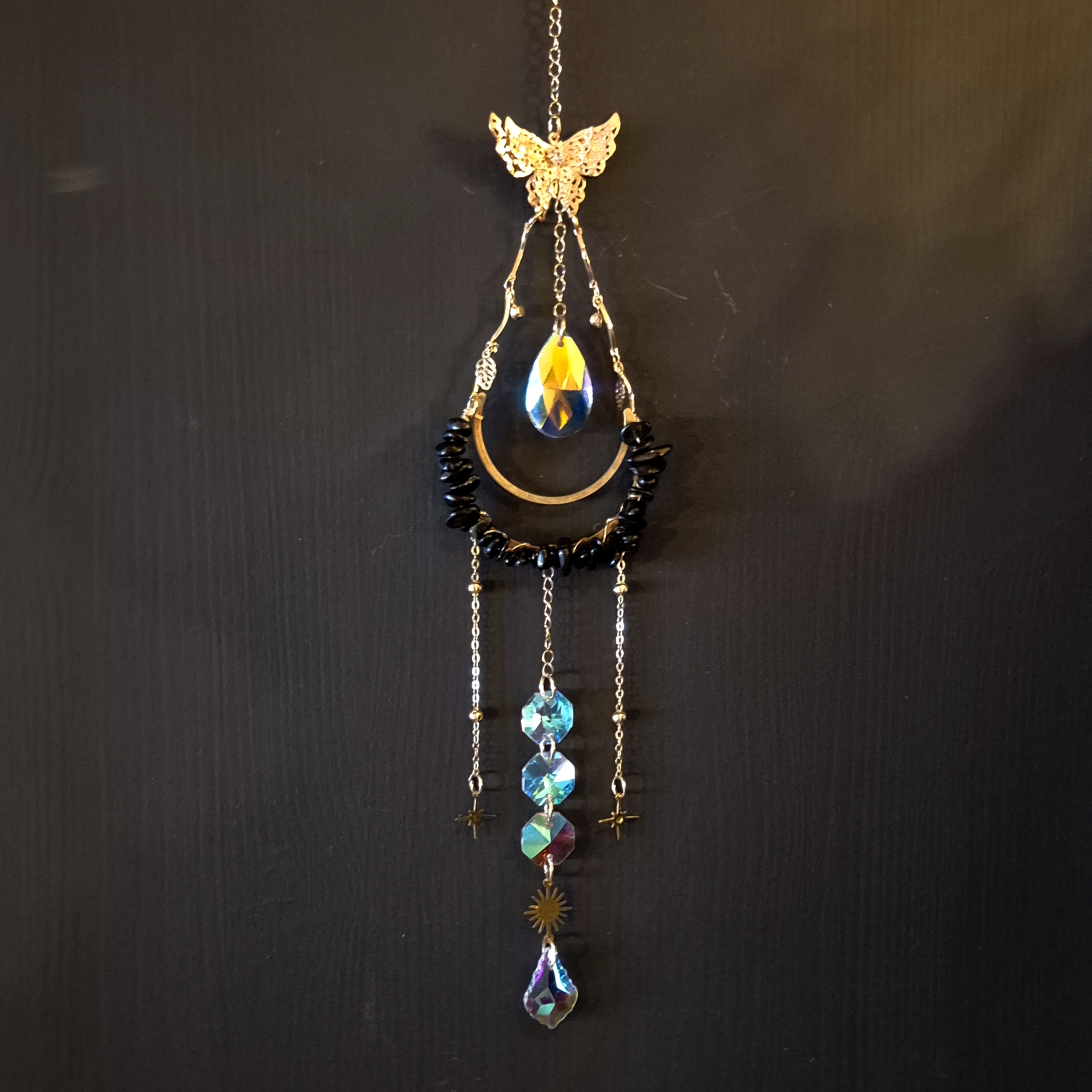 Solfanger (suncatcher) sommerfugl/måne obsidian sort nr 17