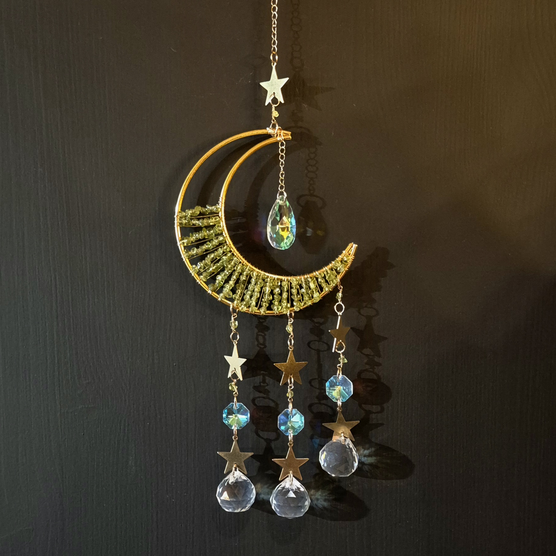 Solfanger (suncatcher) stor måne gull peridot nr 7