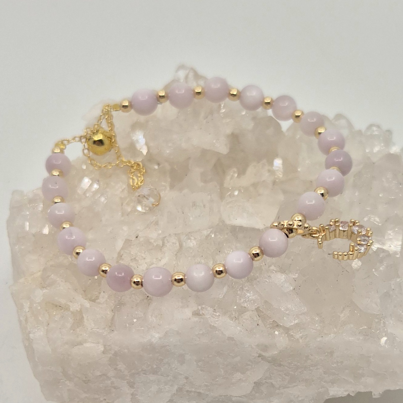 Armbånd kunzitt måne gull